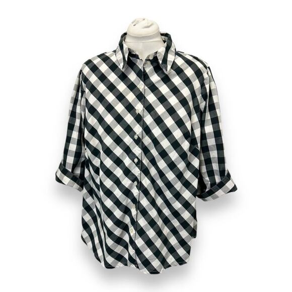 Alia Womens Black & White Plaid Button-Up Lightweight Shirt 20W - Picture 2 of 9